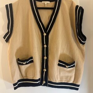 Maje Tan and Black Cardigan Vest